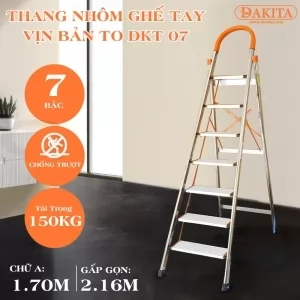 Thang Nhôm Ghế Bản To Inox DAKITA DKT07 - Chữ A 1.7m [NHẸ - DỄ XÀI - BẬC THANG TO] 